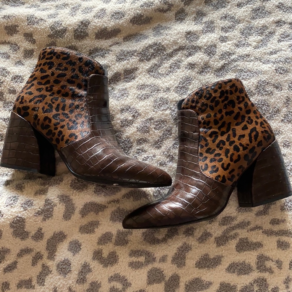Jeffrey Campbell leopard snake funky booties